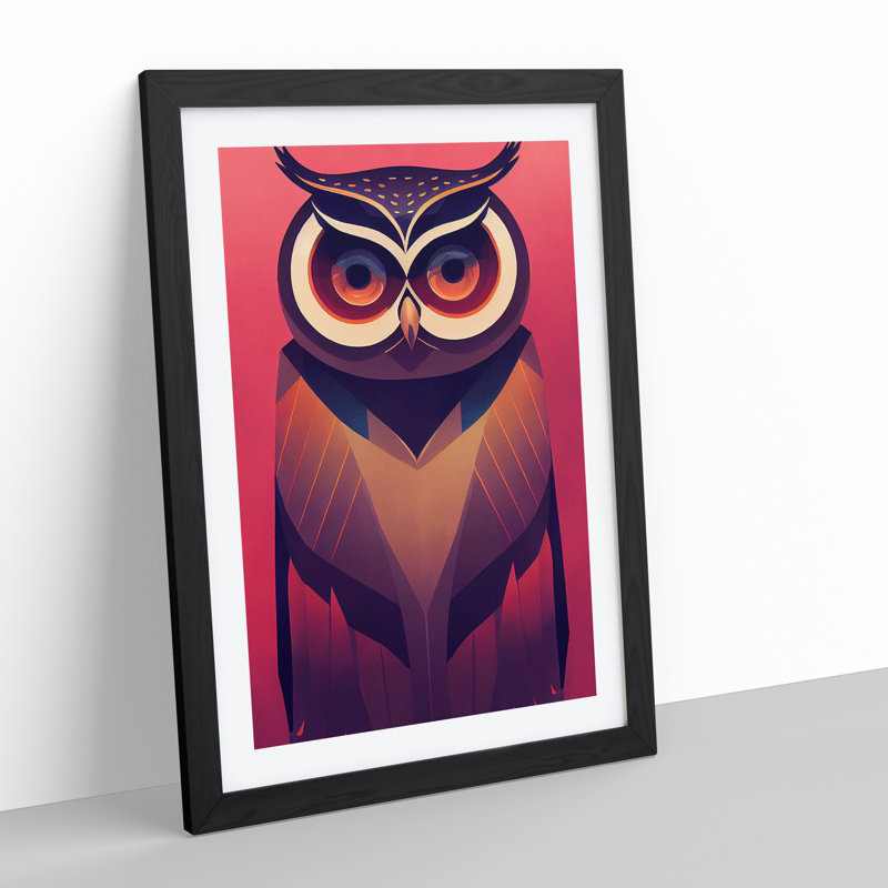 XV1022-4864X Unique Owl Art No.3 Abstract - - Wall Art, Black Framed Paper, 66cm H x 48cm W, White