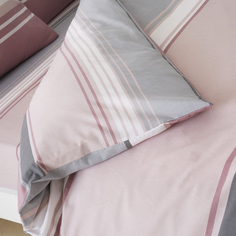 Geometric Polycotton Duvet Cover Set with Pillowcases - Lightweight Bedding in Single, Double & King Standard UK, Blush Pink