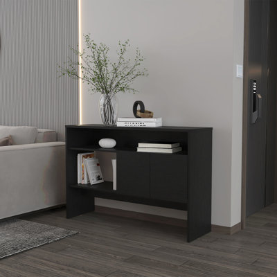 Bylas Console Table In Melamine With Two Doors Y Open Storage, Black