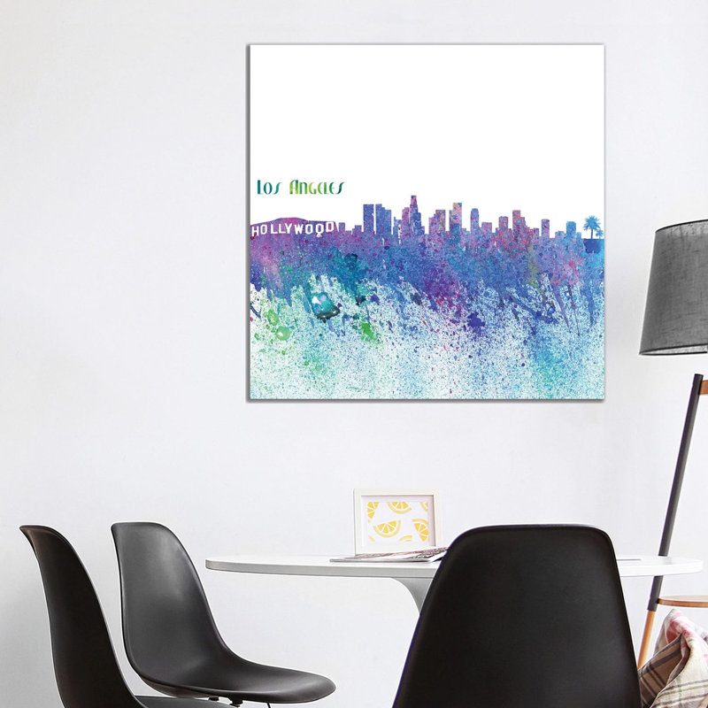 Los Angeles California Skyline Silhouette Impressionistic Splash 1 Piece Wrapped Canvas Wall Art
