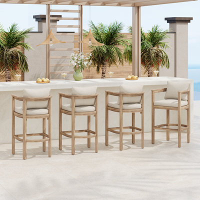 Gregorian Patio 30.3 Seat Height Acacia Wood Bar Stools With Cushions by NFusion