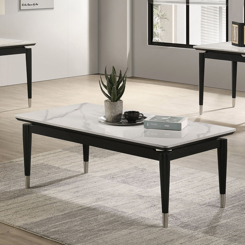 Ensemble de table 3 pièces de style contemporain 1 table basse 2 tables de bout en pierre frittée
