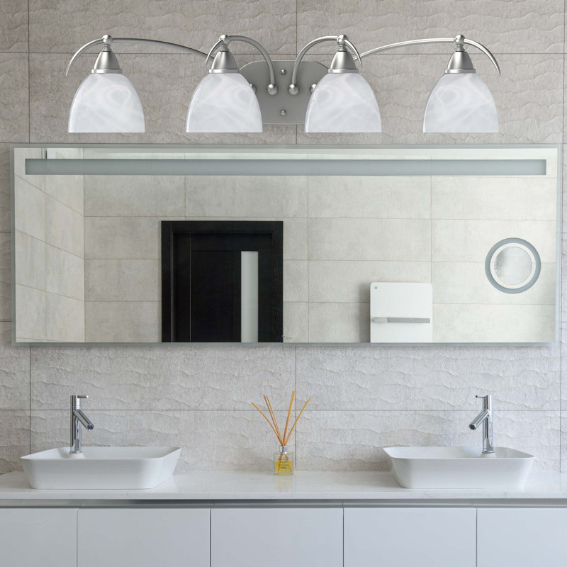 Scurlock 4-Light Indoor Brushed Nickel Wall Mount Vanity Light with Alabaster Glass Shades
