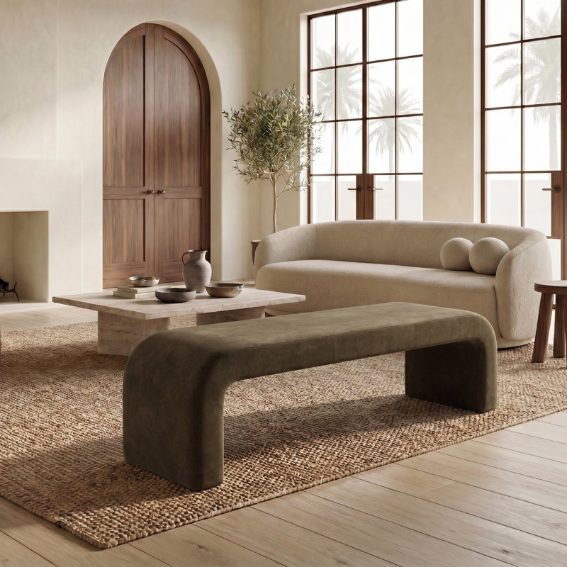 Banc rembourré Daine, Velours vert olive foncé