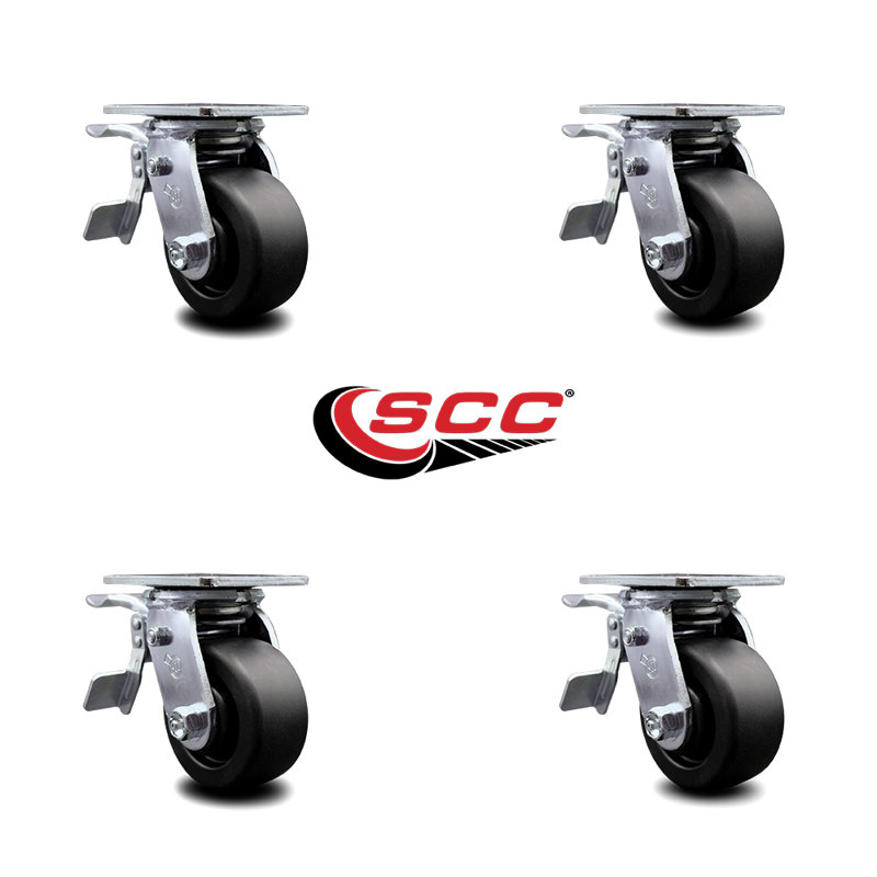 Ensemble de roulettes en polyoléfine de 4 pouces avec roulements à billes et freins à verrouillage total SCC