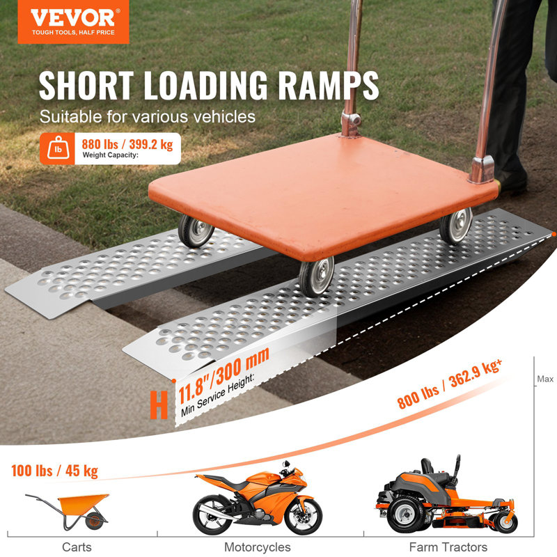 47.2" X 8.5" Aluminum Ramps 880 LBS Capacity Loading Ramps 2PCS