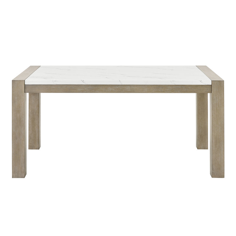 Table de salle à manger rectangulaire blanche en faux marbre de 66 po de largeur avec base en chêne, style 6 personnes, 38 po de profondeur, 30 po de hauteur avec plateau et pieds, conception, 6 places, profondeur, hauteur