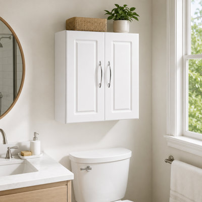 Laundry Room Wall Cabinet, 2-Tier Wall Mounted Hanging Cabinet with Adjustable Shelf, Cupboard Storage with 2 Doors, for Kitchen, Bathroom, Laundry
