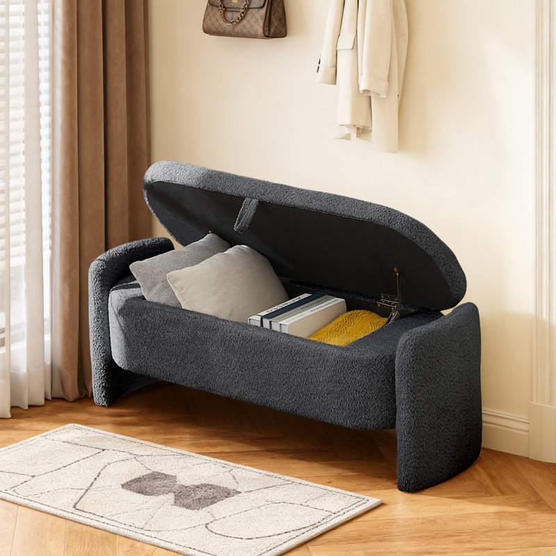 Upholstered Storage Bench, Grey