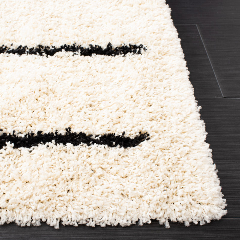 Chandless Striped Ivory/Black Area Rug, Runner 2'2" x 8'