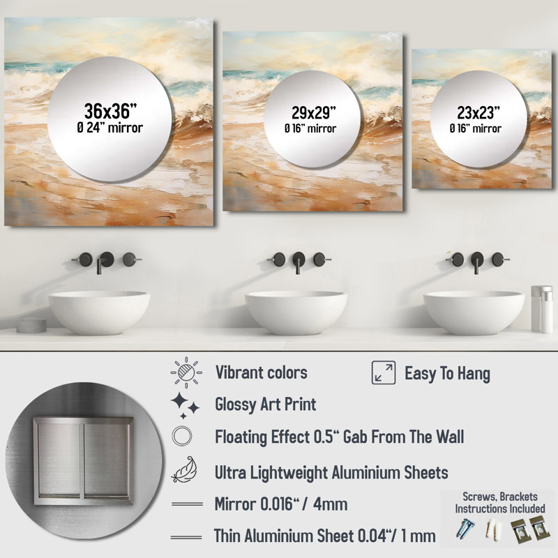 Jakai Beach Tranquility - miroir carré de plage pour décoration murale, 36 po x 36 po