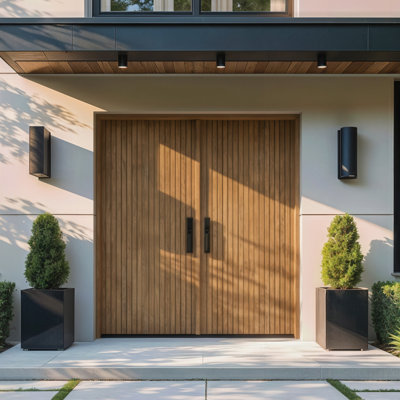 RILO-BQ-80 | 80" Double Door, RTA Prehung Exterior, Flush Panel Modern, Unfinished Mahogany Wood