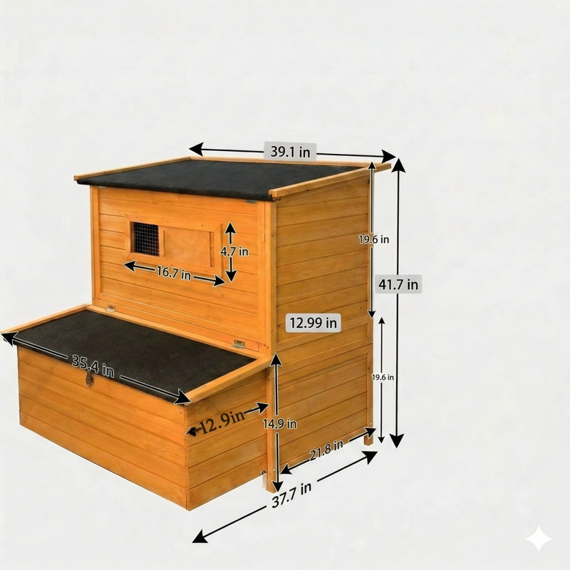 Poulailler en bois à double section pour 6 à 8 oiseaux, équipé de 3 boîtes de pose et de 2 plateaux amovibles, comprenant une rampe pliable et un toit en charnière