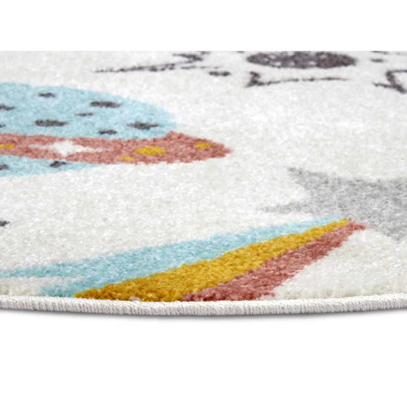 Adventures Children White Rug, Round 100cm