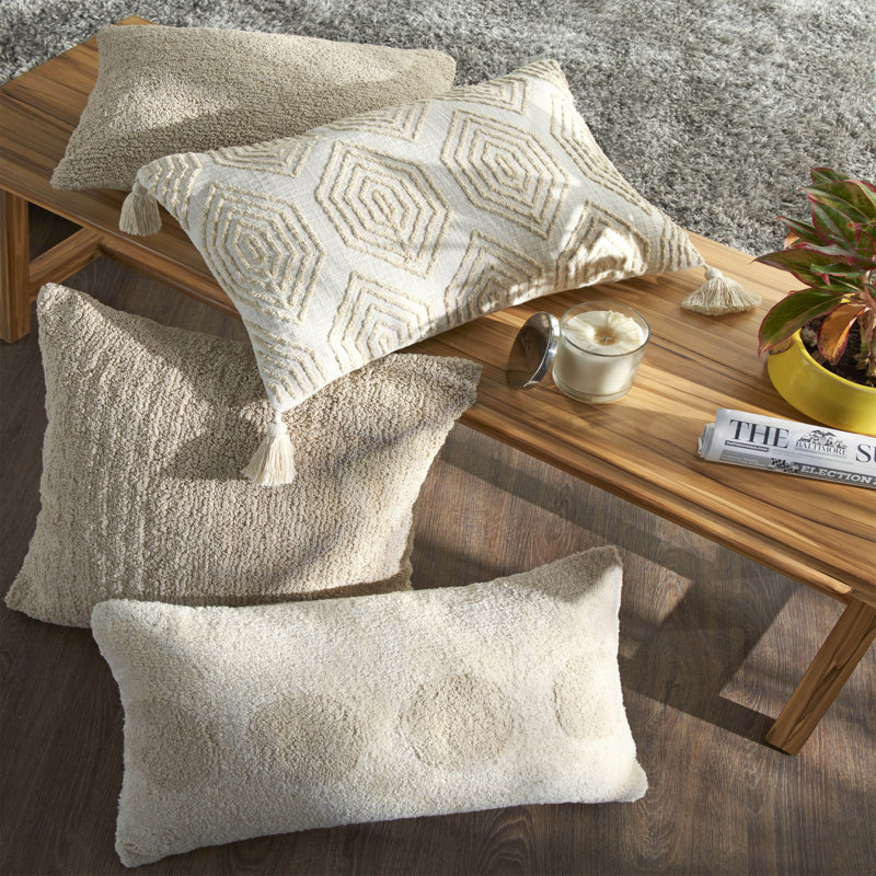 Housses de coussin décoratives en coton touffetées de couleur unie, Ivoire ivoire, Rectangle H 14 po x l 20 po