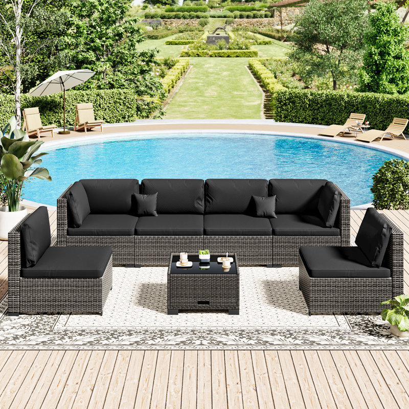 Ensemble de mobilier de patio 7 pièces, Gris, Noir