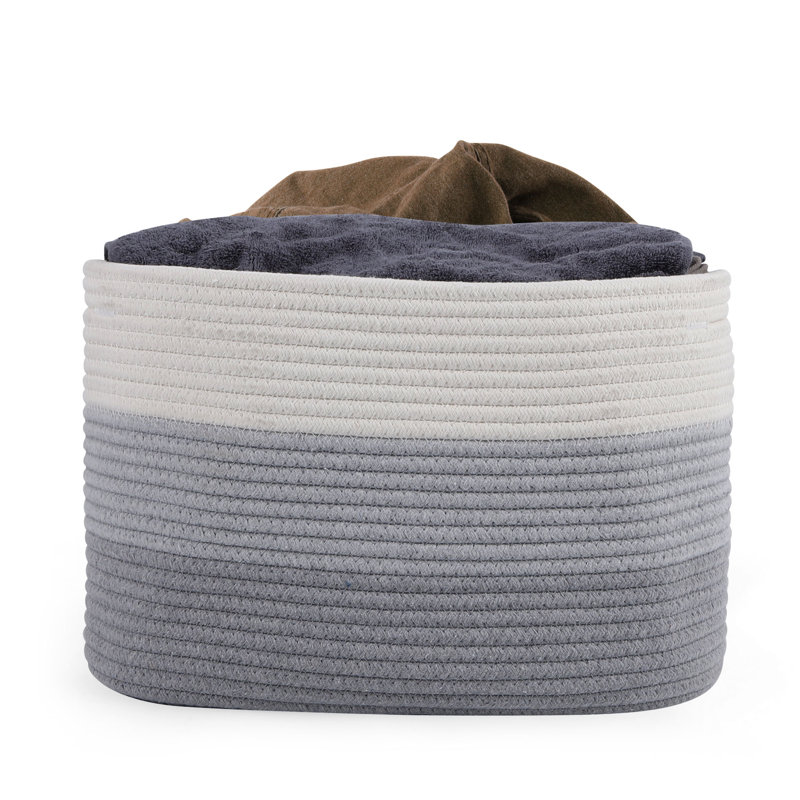 Ensemble de paniers de rangement pliables en coton, Gris / blanc