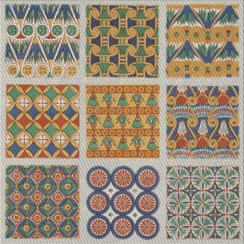Tapis vert / bleu / rouge tissé à la machine, Carré 4 pi