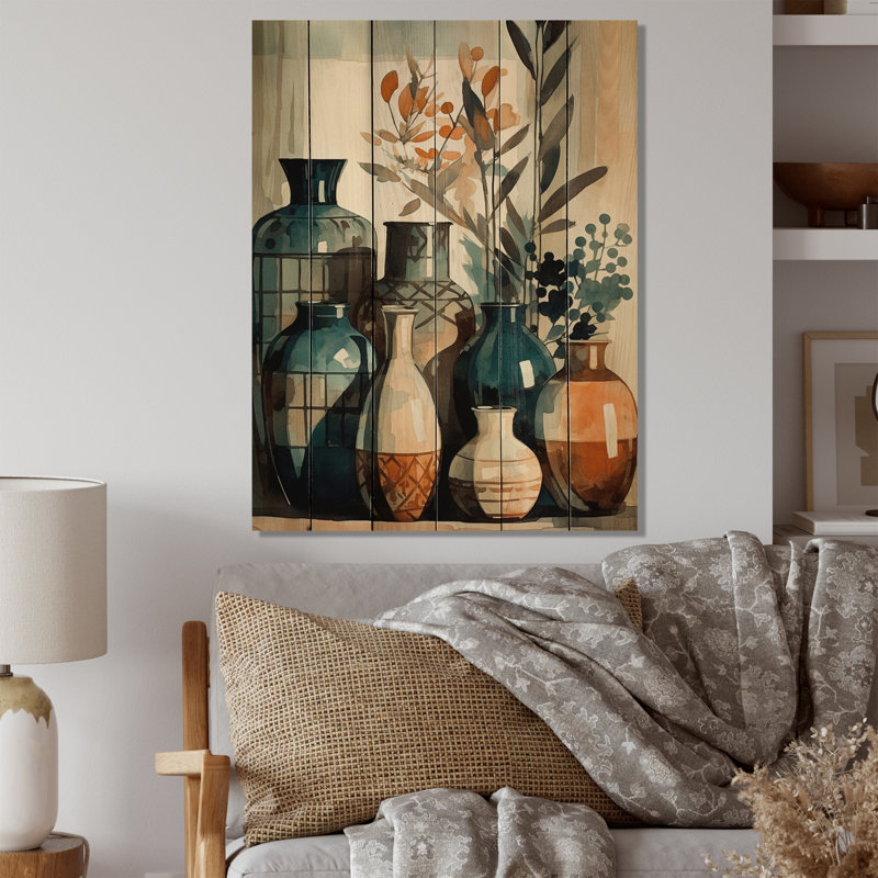 Vase en céramique vert et orange Soulful, H 20 po x l 10 po x P 0,78 po
