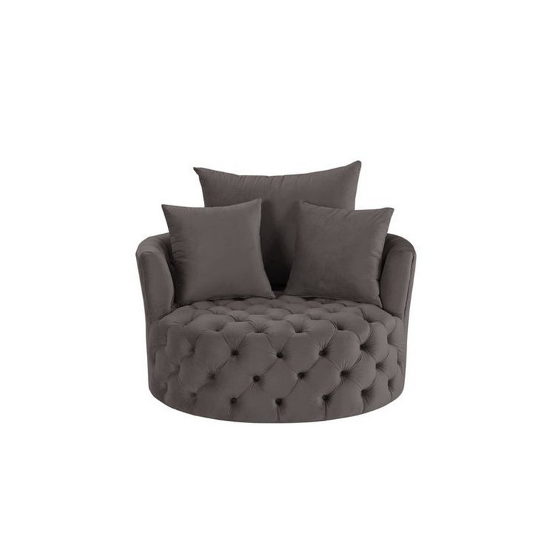 Swivel Accent Chair With Curved Design And Button Tufting, Dark Gray Velvet