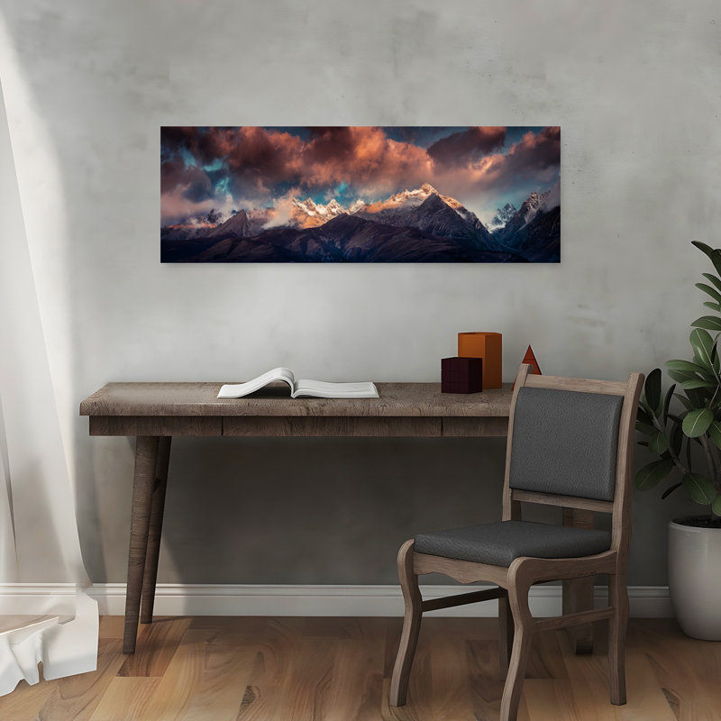 Golden Hour Mountain Peaks by Qiye - Wrapped Canvas Panoramic Print, 91.44 cm H x 30.48 cm W