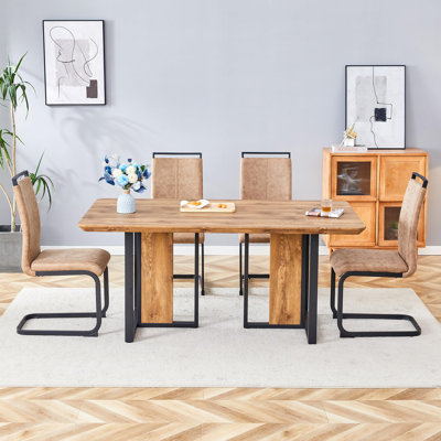 5-Piece Dining Table Set Featuring A Wooden Tabletop And Metal Frame Support. 67" Rectangular Dining Table Set For 4 Delivers Stability, Comfort, And Style.