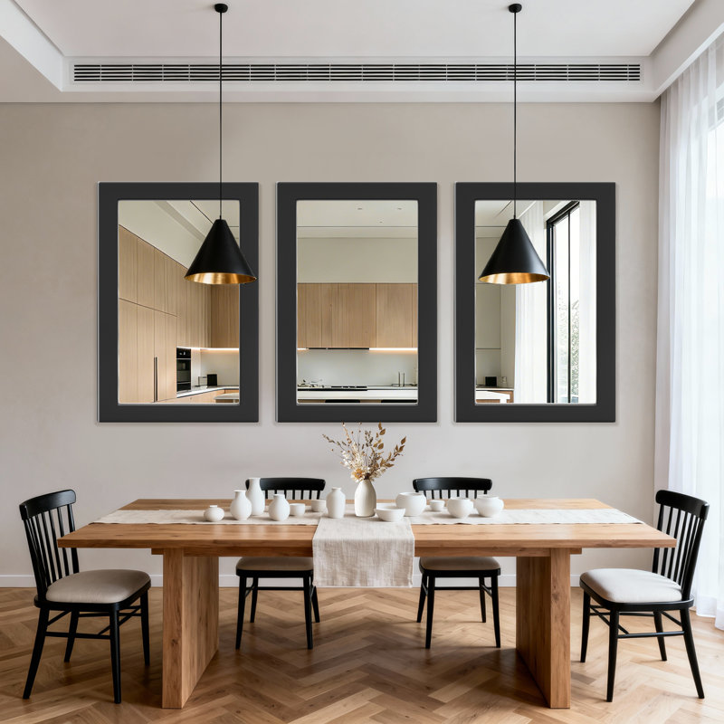 Rectangular Decorative Wall Mirror With Statement Deep Frame, HD Tempered Glass Vanity Mirror For Bathroom, Entryway, Or Bedroom
