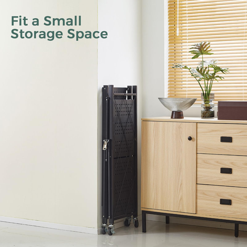62cm W Metal Shelving Unit with Wheels, Black