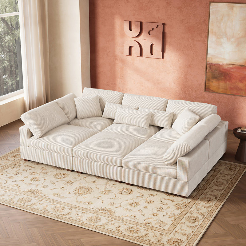 Canapé-lit modulaire avec rangement Bouley Beige, Velours côtelé beige