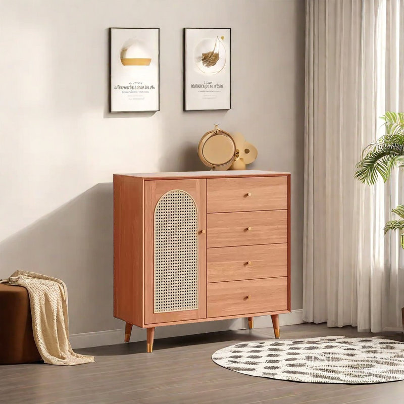 Buffet avec porte en rotin, Brun sableux
