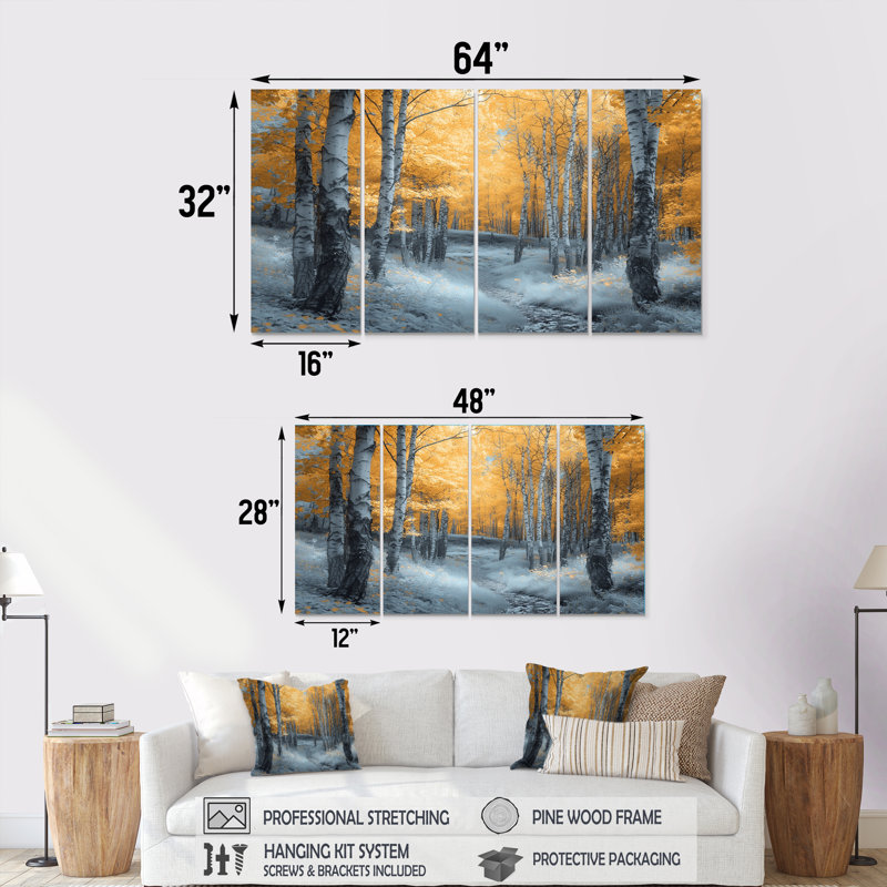 «Autumn Morning In Forest Panorama», ensemble de salon d'art mural paysage d'hiver, H 28 po x l 48 po