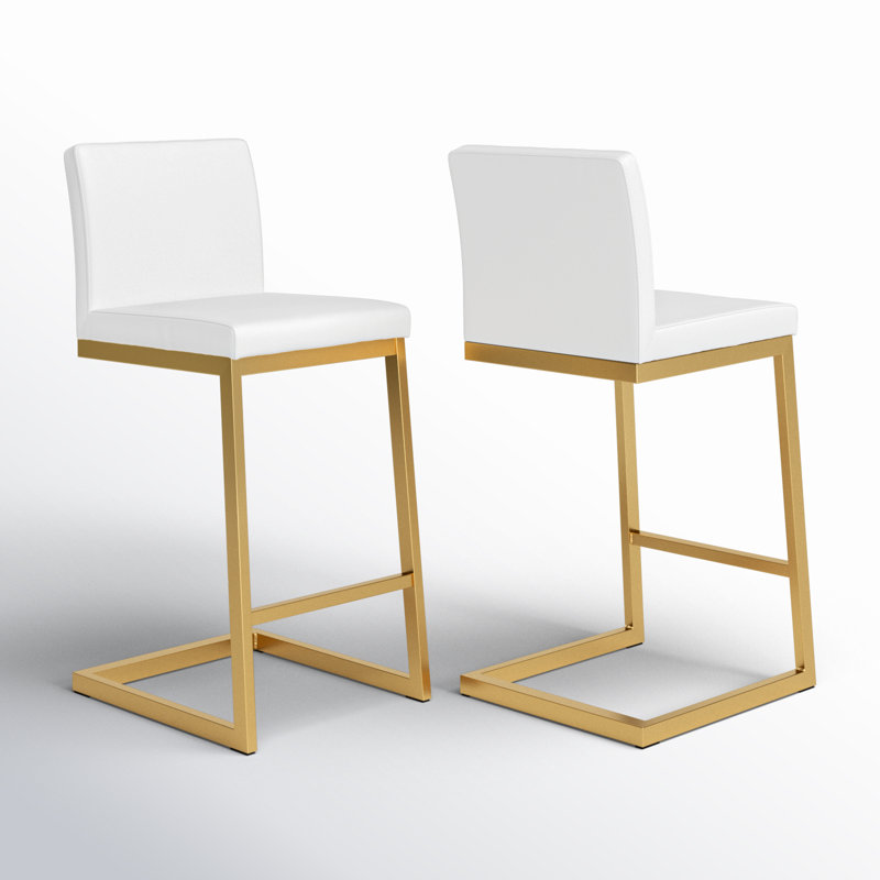 Tabouret de comptoir de 26 po Hamby, Simili cuir blanc, Doré
