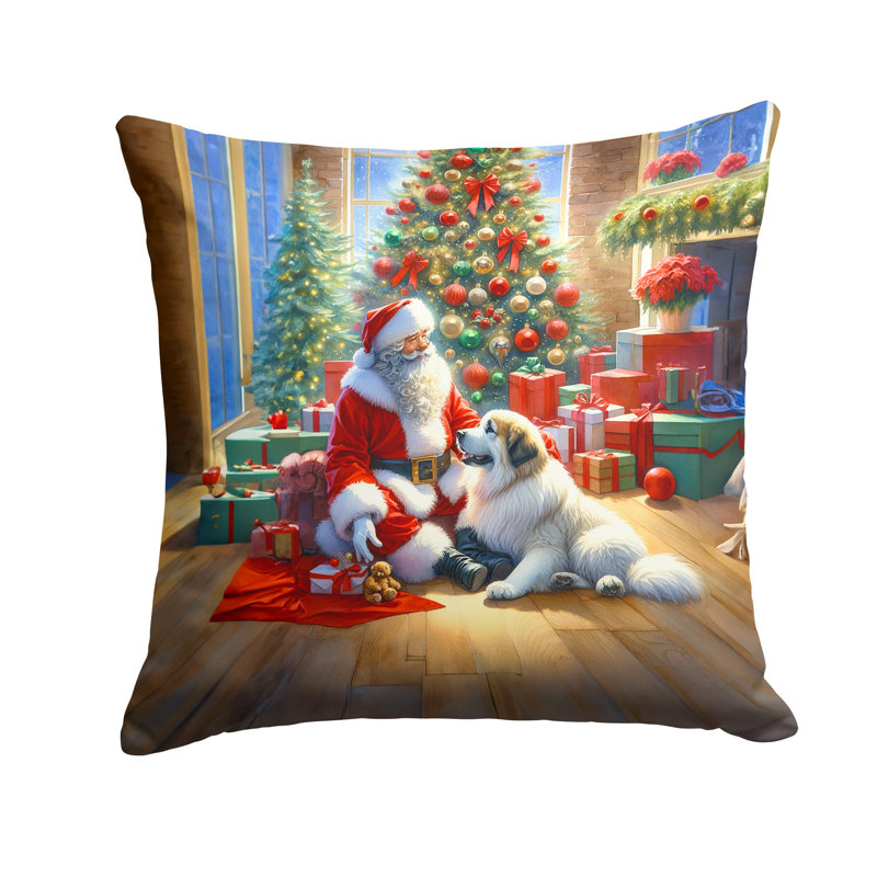 Coussin Great pyrenees and Santa Claus, H 14 po x l 14 po