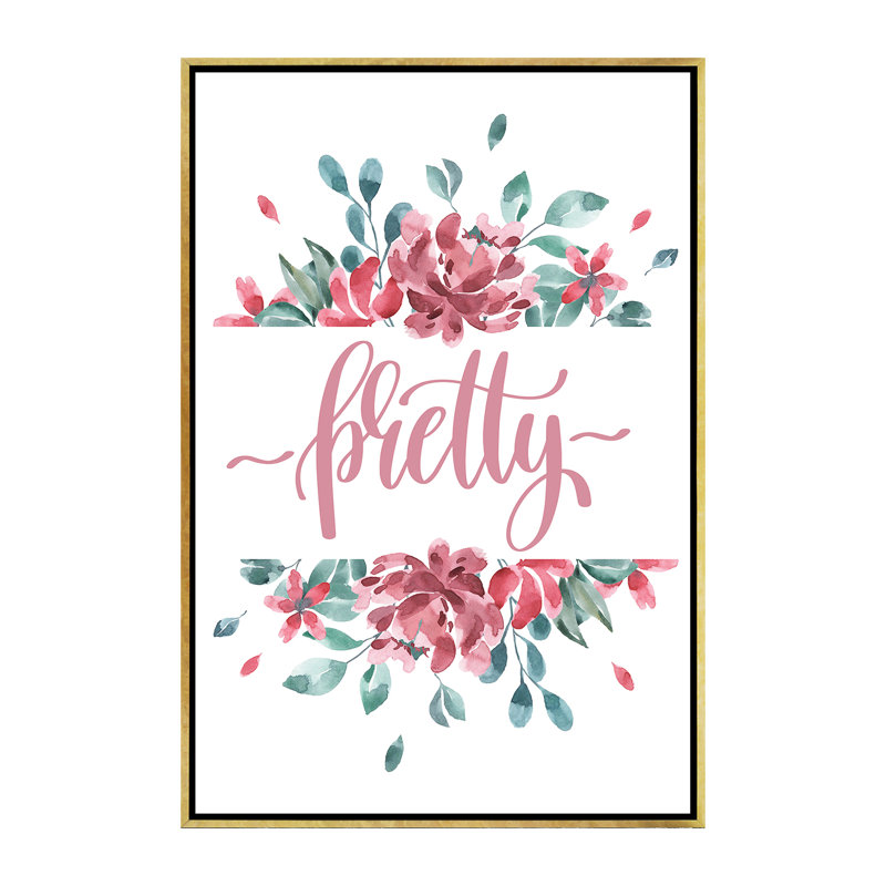 Jolie fleur - impression d'art graphique, Pas de tapis, H 60 po x l 40po x P 1,5 po, Toile encadrée d'or