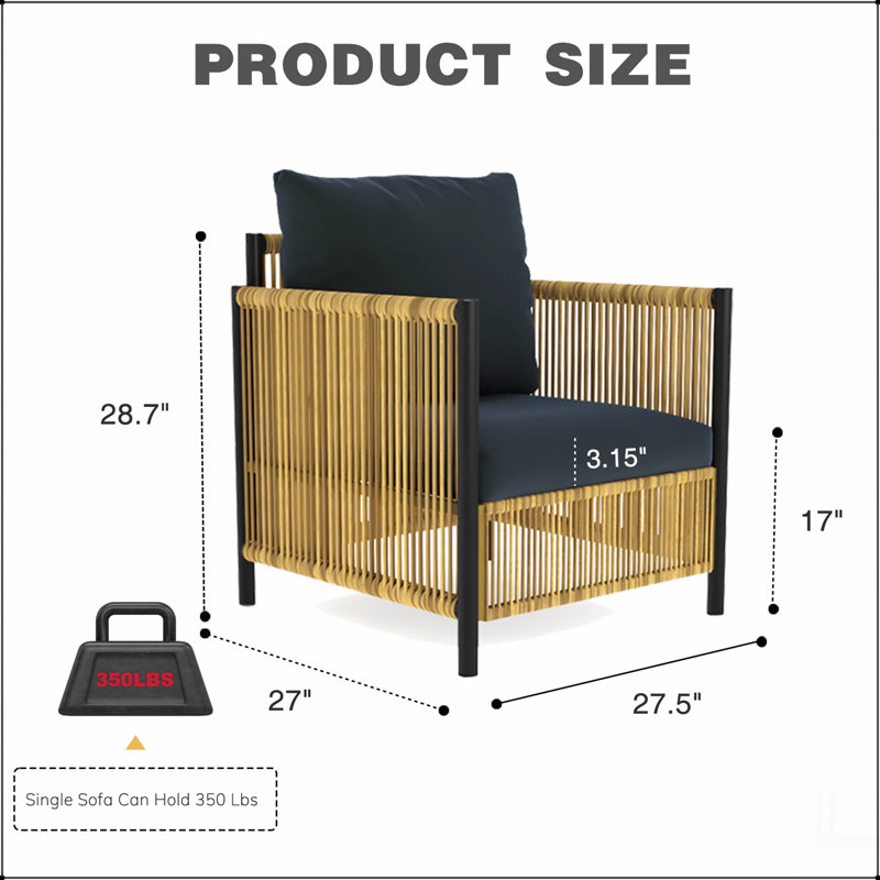 Outdoor Pe Brown Wicker 2seats Sofa with Grey Cushion and Table Set, Black