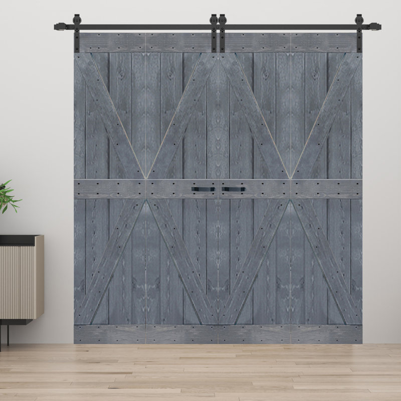 K Style Finished Solid Wood Bi-Fold Double Barn Door With Hardware Kit -Assembly Needed, Dark Grey, 60" x 80"