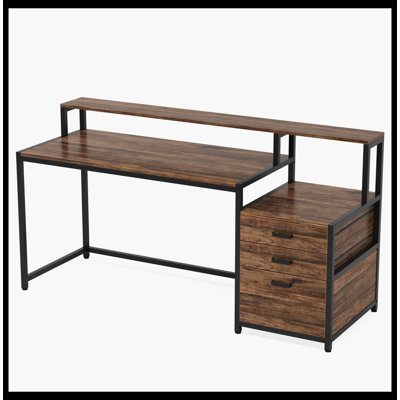 63" Computer Desk, Ergonomic Office Desk With Drawers & Monitor Stand