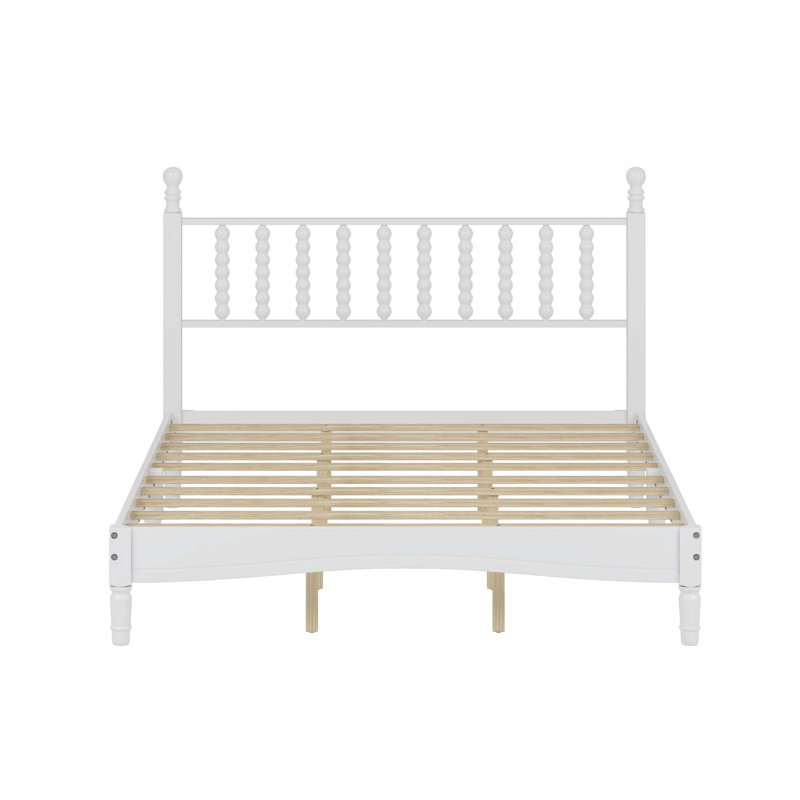 Nero Platform Bed with Gourd Headboard & Wooden Slats, White