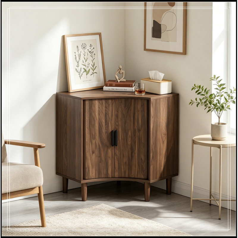 Armoire d'angle avec portes coulissantes et tablettes réglables