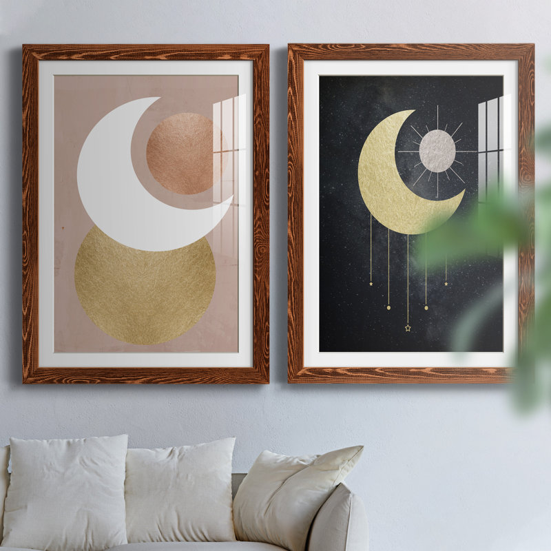 «Lunar Mystic», ensemble de 2 impressions, H 31,5 po x l 47 po x P 1,5 po, Papier avec cadre érable