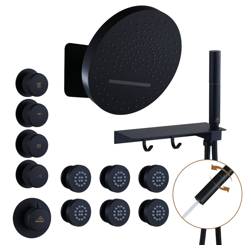Nickel Dual Head Wall Mounted Shower System with Body Jets