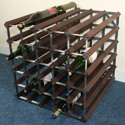 60 - Bottle Solid Wood Wine Bottle Rack, Dark Oak Stained Pine