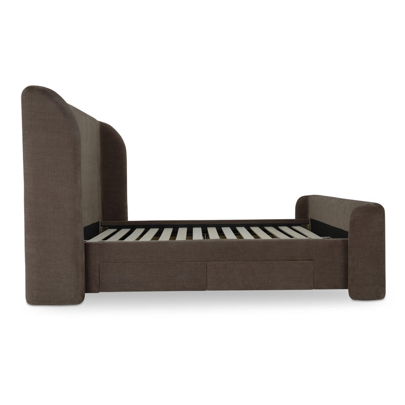 SOPHIA Upholstered Wingback Storage Bed, Dark Brown, King