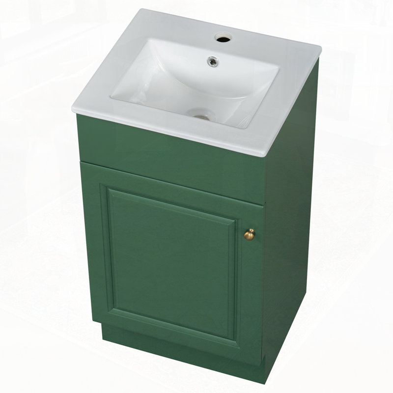 Armoire de meuble-lavabo avec tablette de porte et tablette réglable, Vert