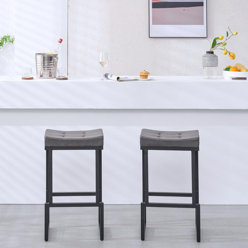 Tabouret de comptoir rembourré avec structure et repose-pieds en métal, tabouret de bar à hauteur de siège sans dossier, Gris