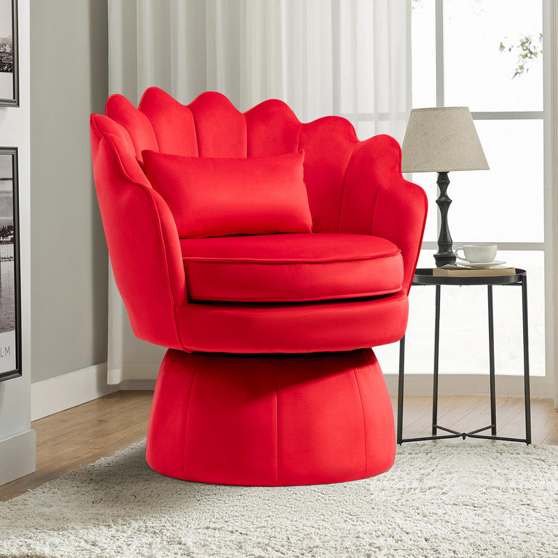 Fauteuil d'appoint rembourré et pivotant en velours, Velours rouge