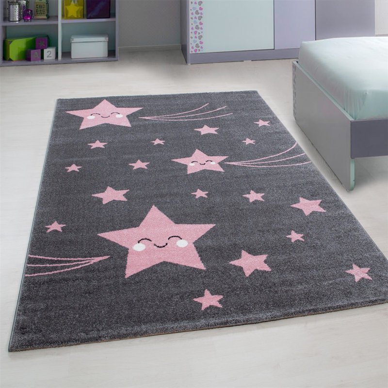 Hooked Pink/Grey Rug, Rectangle 120 x 170cm