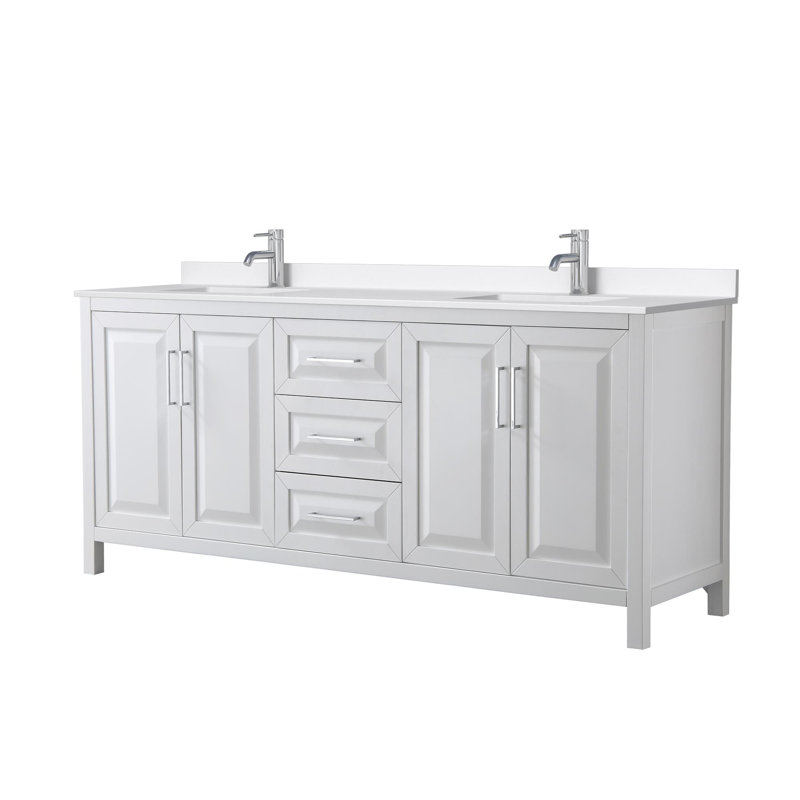 Daria 80'' W Vanity, White, Polished Chrome, White Quartz