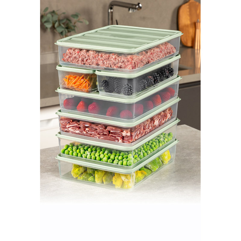 Ensemble de boîtes de rangement en plastique menthe (7 pièces), 11 x 11,8 x 2,8 pouces (2 boîtes) et 9,1 x 11,6 x 2,6 pouces (5 boîtes) | 100% durable et lavable au lave-vaisselle | Idéal pour organiser les fournitures de cuisine, de bureau et de maison