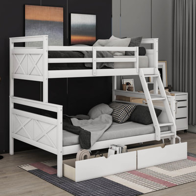 Jenaye Twin over Full Bunk Bed with Ladder, Two Storage Drawers, Safety Guardrail -  Harriet Bee, 606ADE4827524CD3BAB9C5F78C47DC06